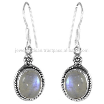 Rainbow Moonstone Gemstone & 925 Sterling Silver Simple Dangle Earrings for Gift